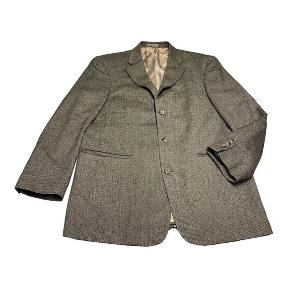 Stafford Sports Coat Men's 40R Gray 100% Wool Herringbone Notch Single Breasted - Picture 1 of 10